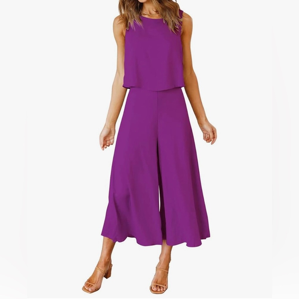 ROYLAMP Women's Summer 2 Piece Outfits Wide Leg Pants Set Jumpsuits size 2XL